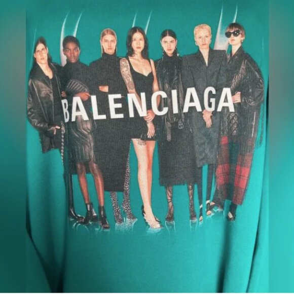 Balenciaga Men’s Authentic Teal Portrait Hoodie - Picture 3 of 5